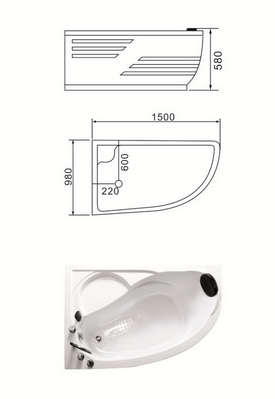 2017 ABS Corner Sector Simple Design Jetted Hot Tub Bathroom Bathtub
