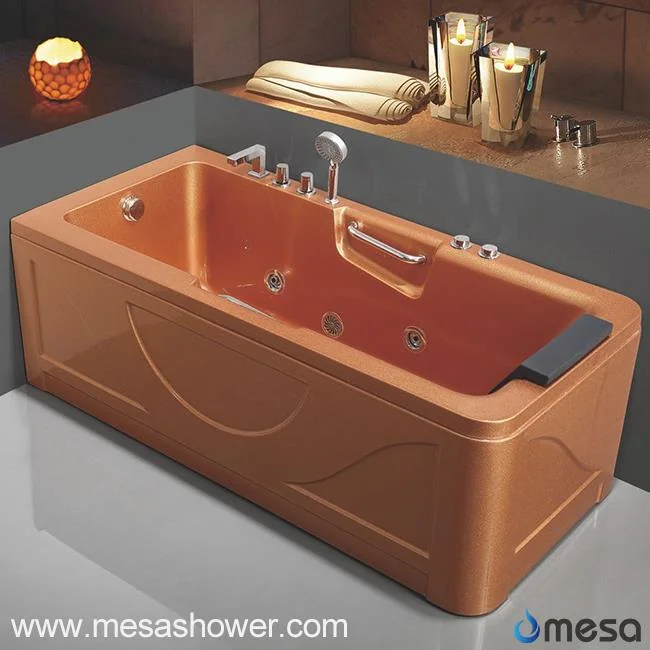 2017 New Rectangular Luxury Golden Whirlpool Hydro Massage Acrylic Bathtub With 3 Size Optionals