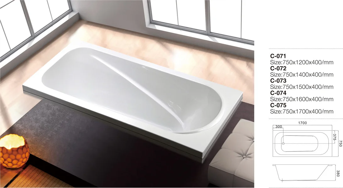 (1) C-071 C-072 C-073 C-074 C-075--Simple Schlichte rechteckige weiße Acryl-Einbauwanne zum Baden mit linksseitigem Ablauf.jpg