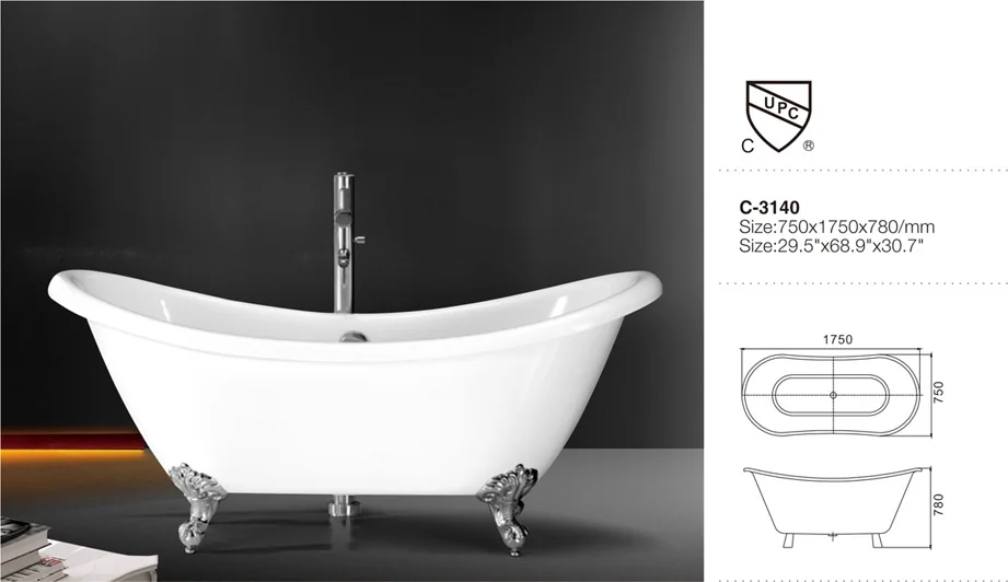 (3) MEC-3140-Wonderful Freestanding Double Ended Slipper Clawfoot Tub with CUPC Certification.jpg