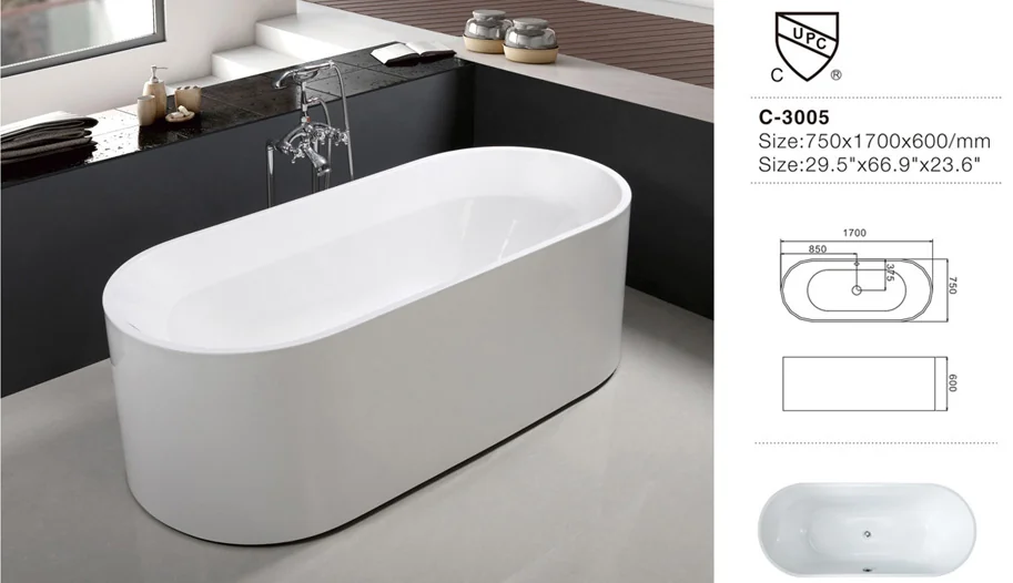 (1) C-3005-Polished Bồn ngâm acrylic hình oval màu trắng đặt độc lập, bề mặt đánh bóng.jpg
