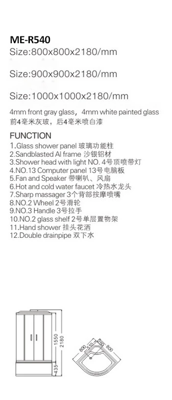 Massage Jets Shower Cabin Room with High Tray M-500-A-2 Massage Jets Shower Cabin Room with High Tray M-500-A-2