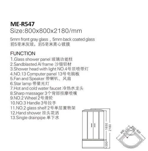 High Tray Whirlpool Massage Shower Cabin Room with Sliding Doors  M-500-B