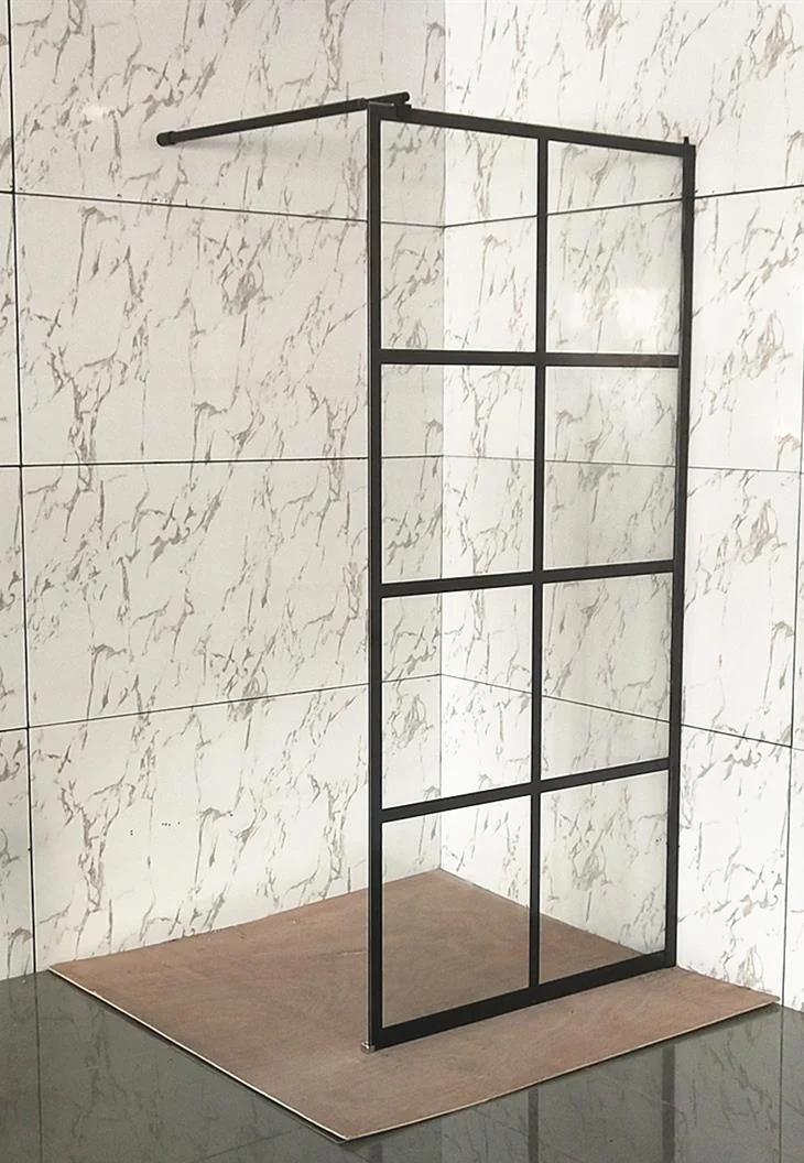 Glass shower door na may itim na frame