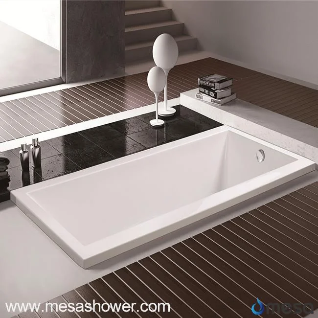 Very simplified White Acrylic Rectangle Drop-in Soaking Hot Tub with 3 sizes