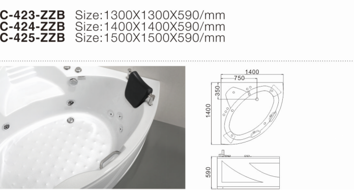 (1)C-423-ZZB- 2017 New Corner Standing Alone Acrylic Whirlpool Hydro Massage Indoor Hot Tub with Seat.png