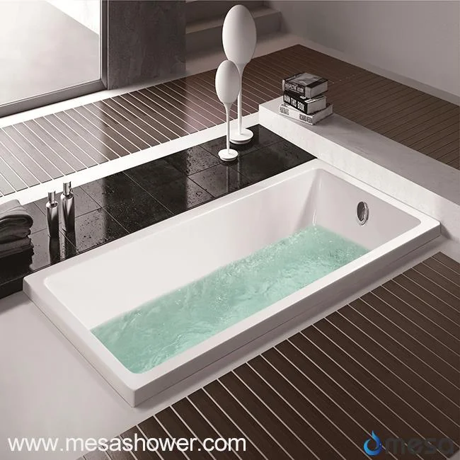 Left Drain Acrylic Rectangular Shape Soaking Injection Drop-in Bathtub