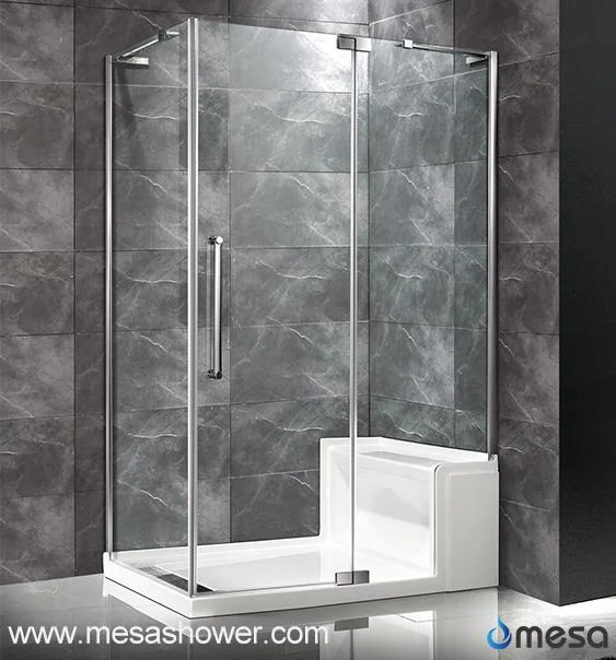 Corner Pivot Shower Door With Acrylic Seat For Old People