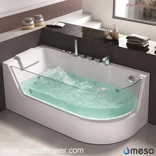 Hoekbad van acryl en glas met massagestralen, modern en eenvoudig ontwerp, voor een lage prijs