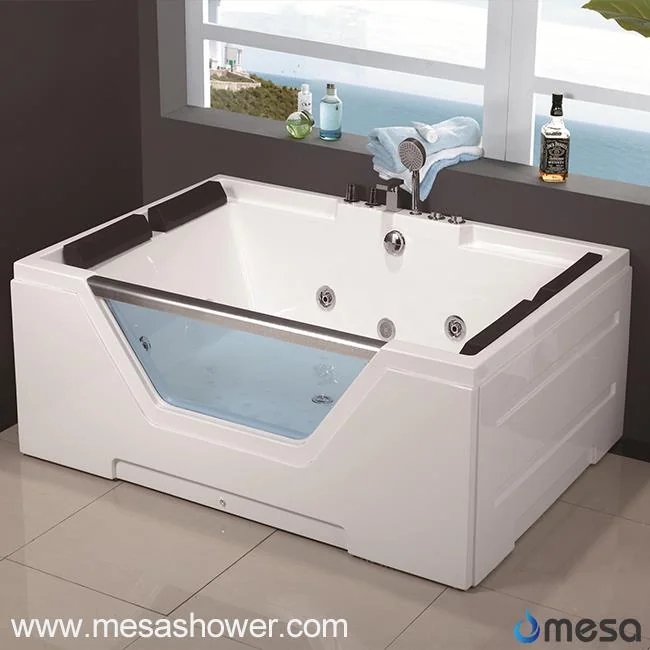 Baignoire de trempage en acrylique de luxe 2 pour deux personnes, au design moderne et &eacute;pur&eacute;, avec jets d&rsquo;hydromassage &agrave; remous