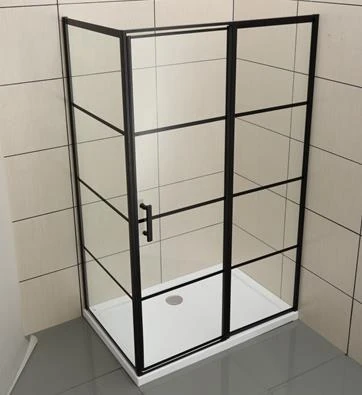Itim na glass shower enclosure