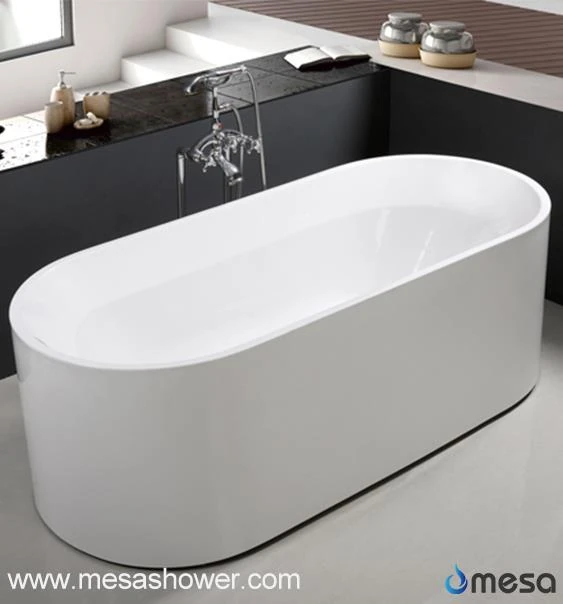 Bồn ng&acirc;m acrylic h&igrave;nh oval m&agrave;u trắng đặt độc lập, bề mặt đ&aacute;nh b&oacute;ng