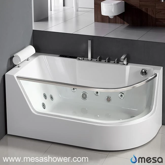 Corner Rectangular Round Acrylic Glass Whirlpool Massage Jetted Hot Sale Tub Bathroom Bathtub with Pillow