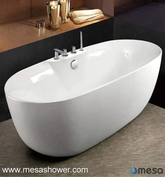 Bồn tắm acrylic h&igrave;nh oval đặt độc lập mới ra mắt, thiết kế hiện đại tối giản, k&egrave;m v&ograve;i nước