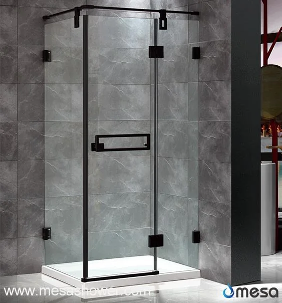 Black Framed 90 Degree Shower Door With Copper Hinge