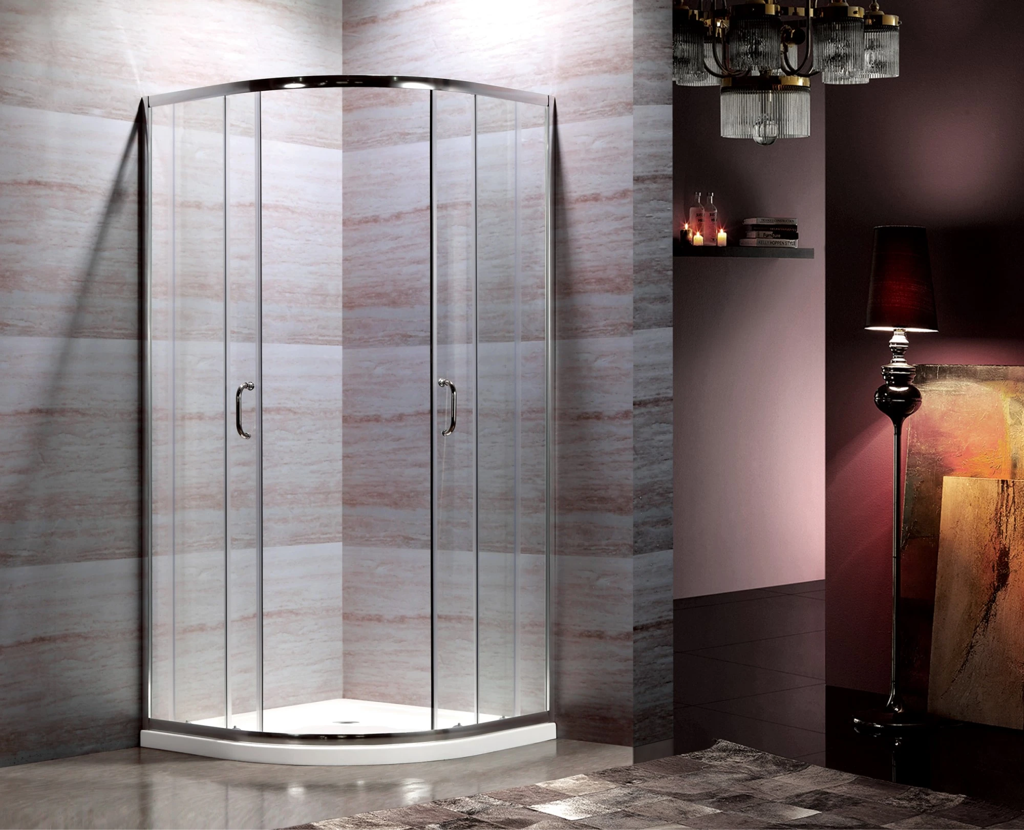 A-1400-C Fashion Design Corner Sector Transparent Glass Sliding Shower Enclosure_副本.jpg