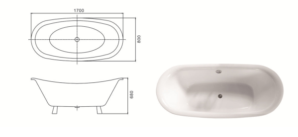 Romantic luxury Double-Ended Slipper Bath Tub With Chrome Clawfoot