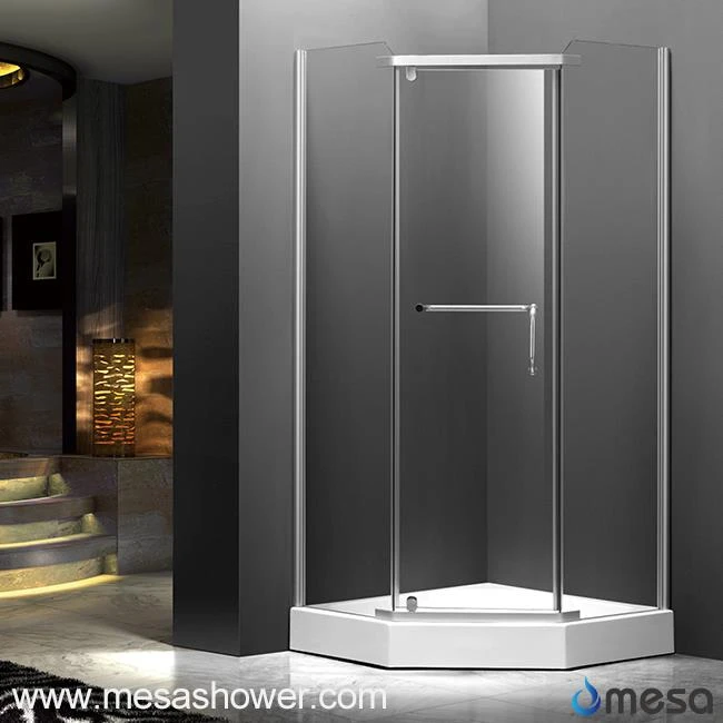 Neo Angle Frameless Tempered Glass Shower Enclosure with Pivot Door