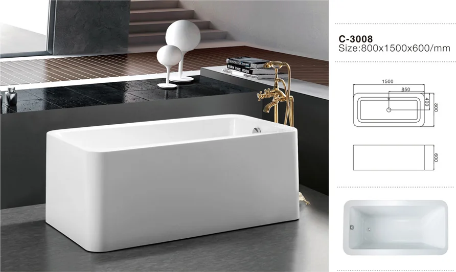 C-3008 (2)-Bồn tắm acrylic hình chữ nhật màu trắng đặt độc lập, cỡ nhỏ, bề mặt đánh bóng.jpg