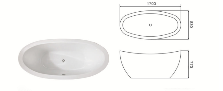Freistehende Badewanne aus Solid Surface in Bootsform mit Mittelablauf Freistehende Badewanne aus Solid Surface in Bootsform mit Mittelablauf