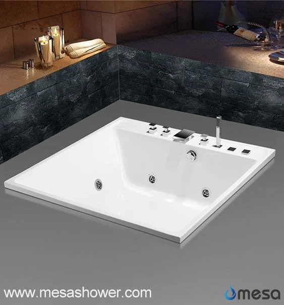 White Acrylic Rectangle Drop-in Soaking Tub With Hydro Massage Function