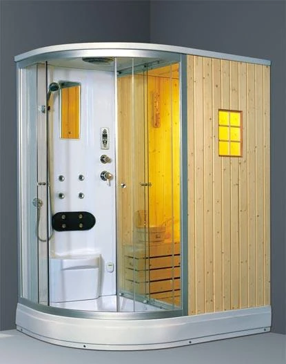 MER 044--Luxury R-Shape Shower Room and Sauna Cabin Combo with Glass Door MER-044.jpg