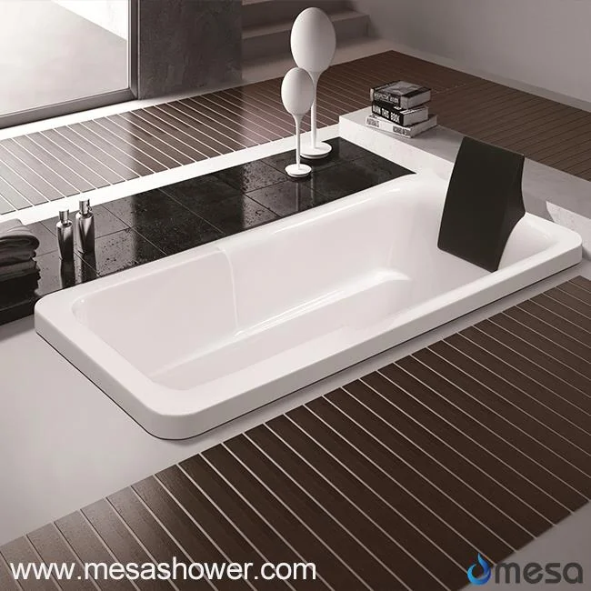 Simple Design White Acrylic Rectangle Shape Drop-in Soaking Hot Tub