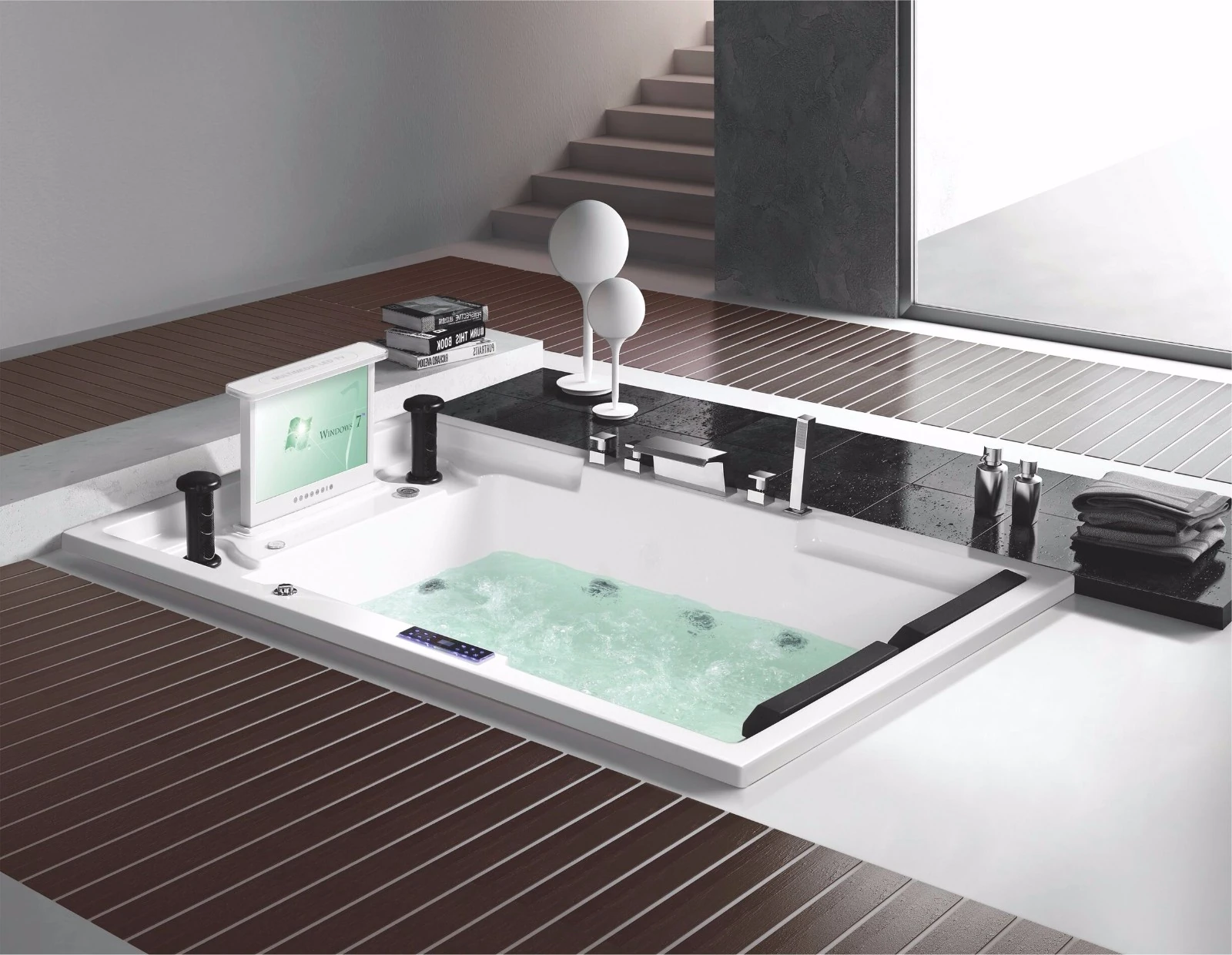 product-746-578 C-3142-TV 2 Luxuriöse Einbau-Acrylbadewanne für zwei Personen im modernen Stil mit Whirlpool-Düsenmassage und Fernseher.jpg