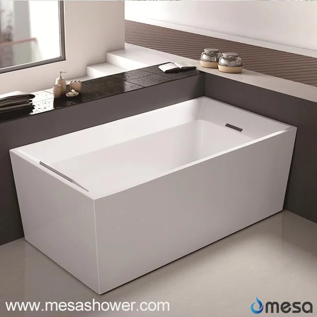 Pinakintab na puting parihabang bathtub na acrylic na simple ang disenyo para sa isang tao