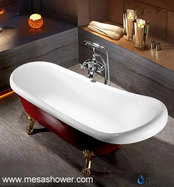 Oval Claw-Foot Slipper Acrylic Bathtub, Red, 67''