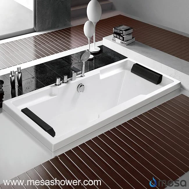 White Acrylic Rectangle Drop-in Soaking Hot Tub for Two Person&rsquo;s Bath