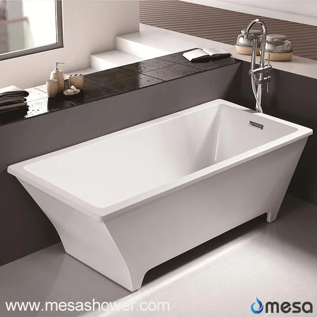 Irregular Rectangular Polished Chrome White Freestanding Bathtub