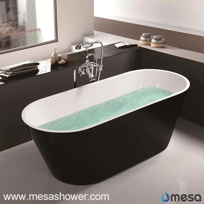 Bồn tắm acrylic h&igrave;nh oval đặt độc lập, l&ograve;ng s&acirc;u, m&agrave;u đen sang trọng