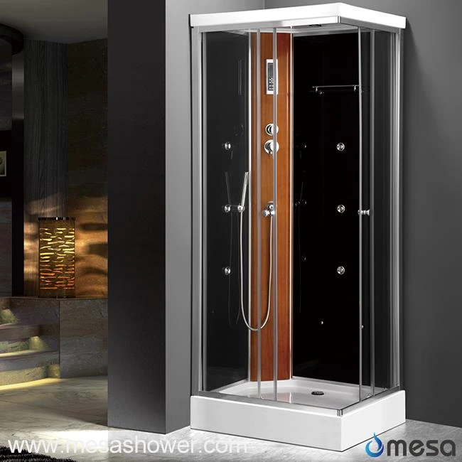 Small Simple Shower Cabin Room with Wooden Style Function Panel MER-1354-G
