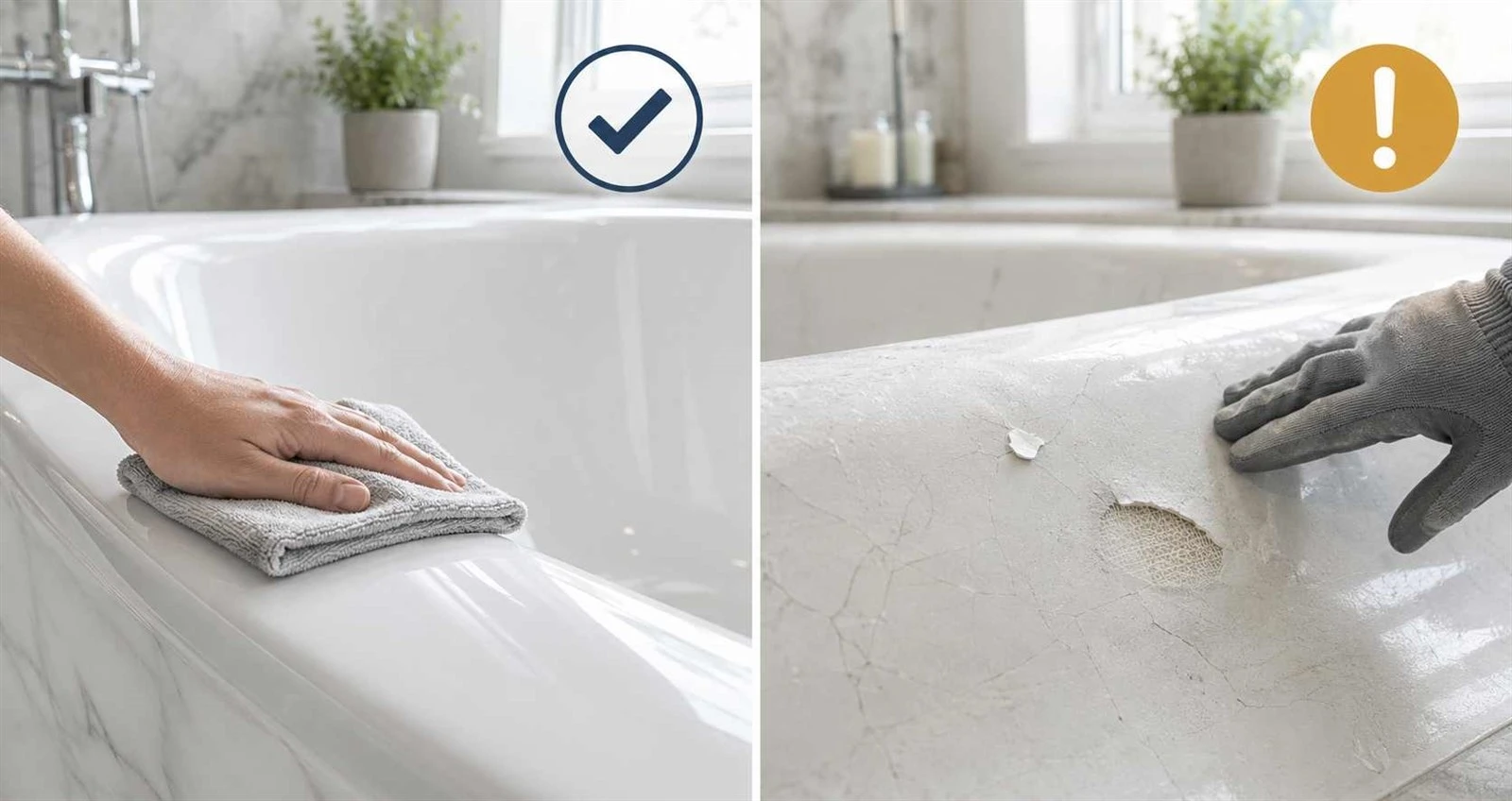 The difference between a cleanable tub surface and damaged fiberglass finish