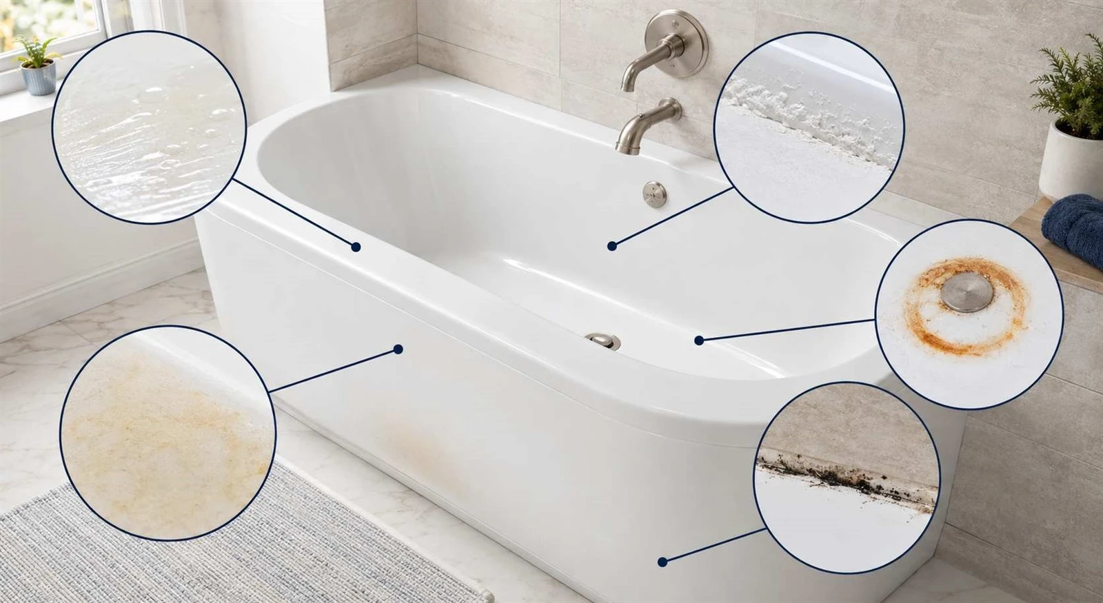 Common fiberglass bathtub stains and their likely causes