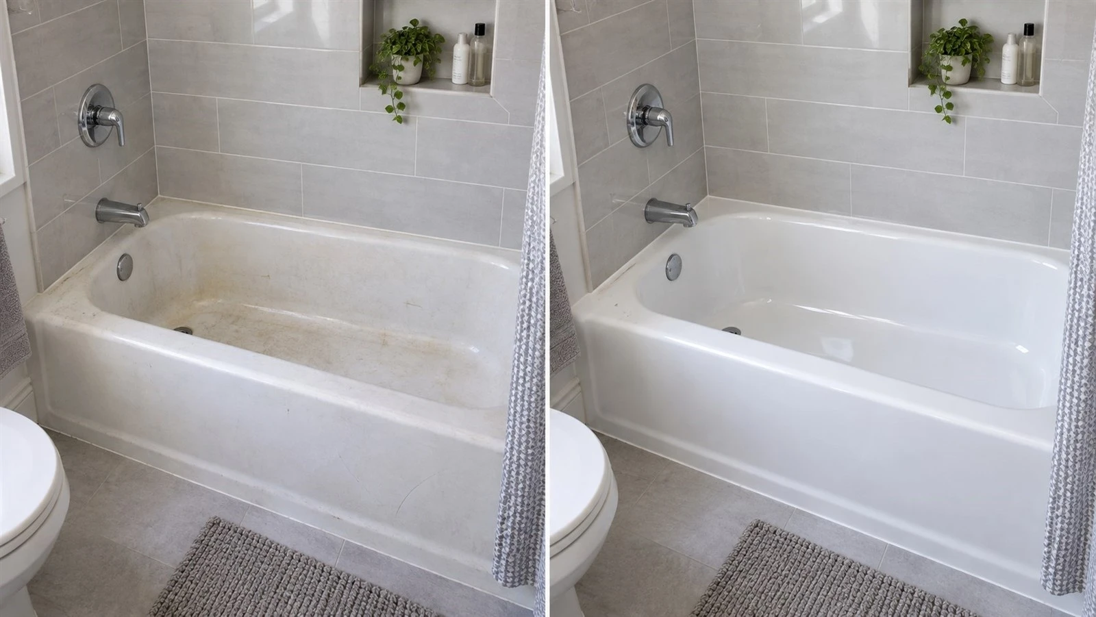 before and after bathtub reglazing on a structurally sound tub